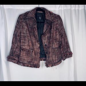 New York & Company Plaid Fringe Blazer